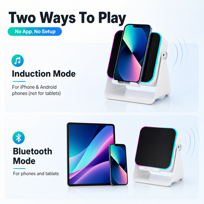 Two ways to play: set-down mode for phones, Bluetooth for phones and tablets