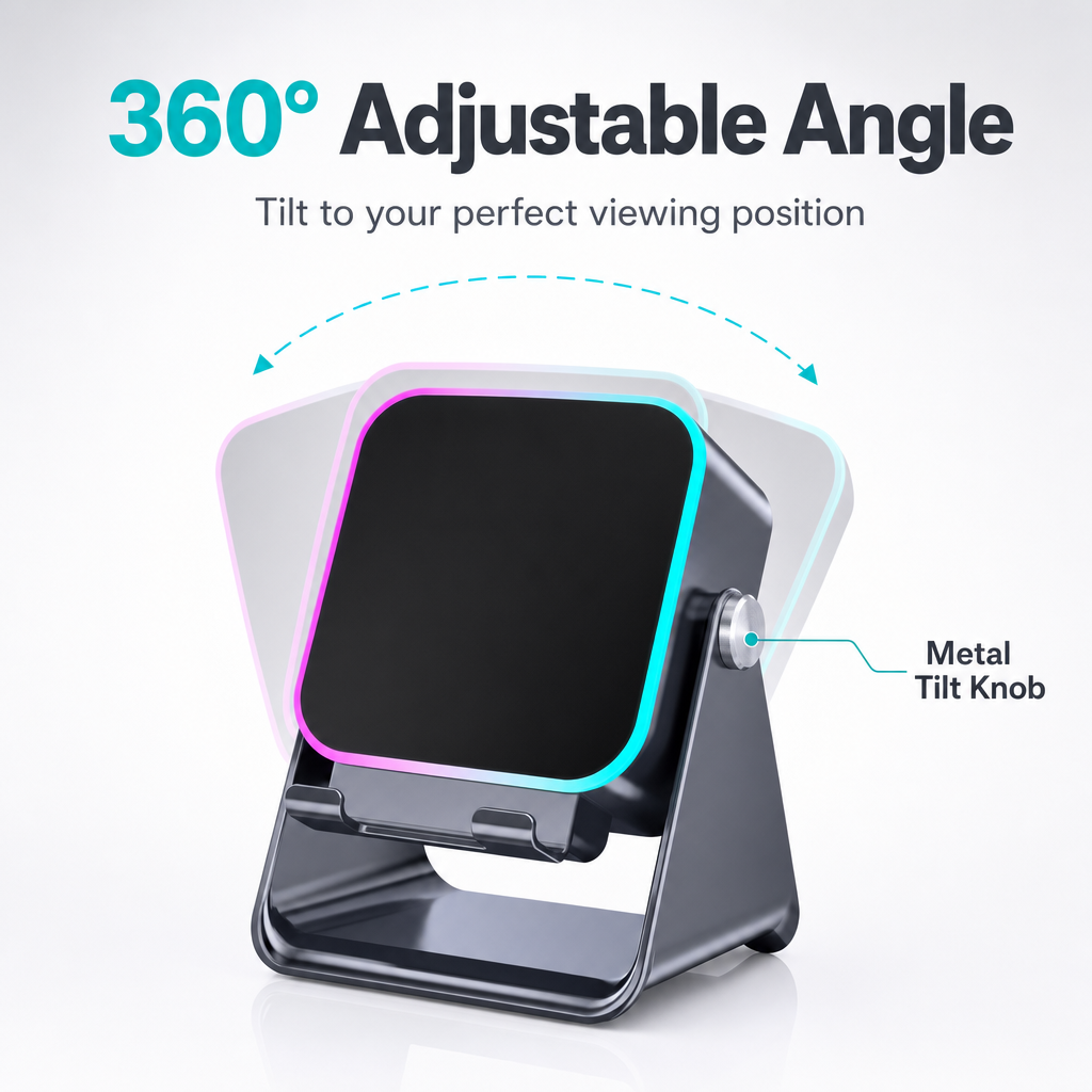 Tilt the stand to your viewing angle with the metal knob